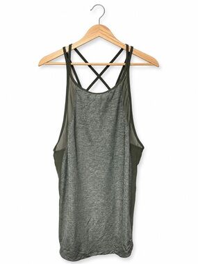 Lululemon Run Off-Route Tank Size 4 Heathered Camo Green Mesh Racerback